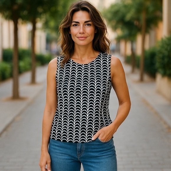 Talbots Tops - Talbots Black & White Geometric Tank – Size XL